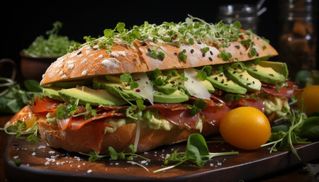 Freshness and gourmet in a healthy grilled vegetable sandwich generated by artificial intelligenceの素材