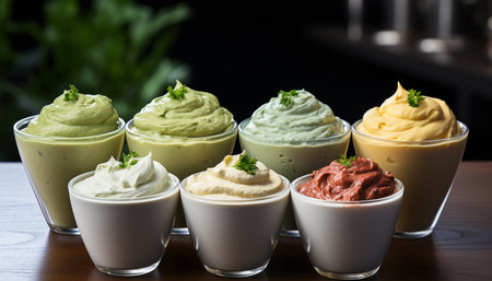 Freshness and indulgence in a healthy, vegetarian fruit mousse generated by artificial intelligenceの素材