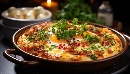 Freshness and healthy eating on a gourmet vegetarian meal generated by artificial intelligenceの素材