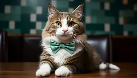 Cute kitten sitting, looking at camera, playful, fluffy, staring generated by artificial intelligenceの素材