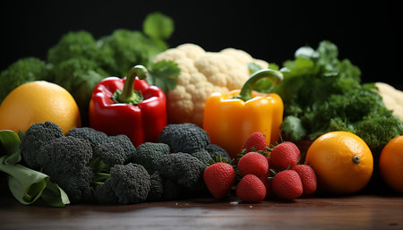 Freshness of food vegetable broccoli, fruit, organic, tomato, dieting, cauliflower, vegetarian food generated by artificial intelligenceの素材