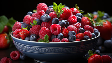 Fresh berry dessert with healthy Granola generated by artificial intelligenceの素材