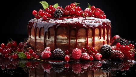 Homemade berry cheesecake, a sweet indulgence on a summer plate generated by artificial intelligenceの素材