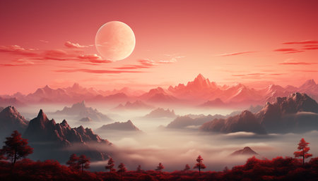 Tranquil mountain peak silhouettes against a starry night sky generated by artificial intelligenceの素材