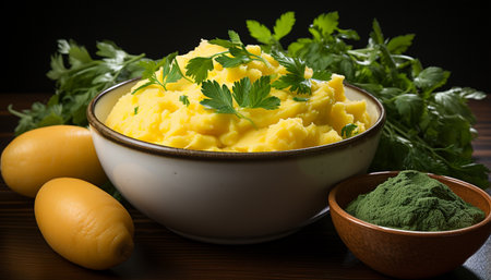 Healthy eating fresh, organic, vegetarian food Bowl of gourmet salad generated by artificial intelligenceの素材