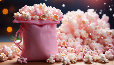 Bright pink ice cream with colorful candy toppings on a sunny day generated by artificial intelligenceの素材