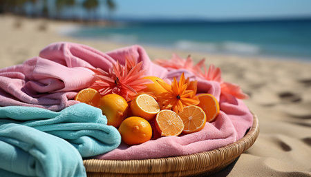 Freshness and relaxation in a tropical paradise, summer vacations generated by artificial intelligenceの素材