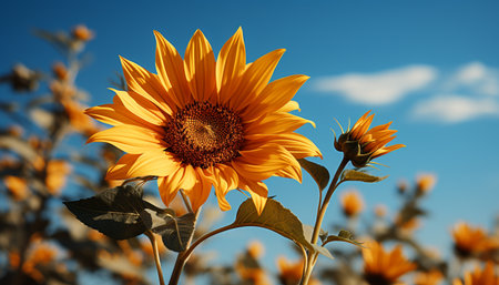 Vibrant sunflower blossom brightens meadow, a colorful nature beauty generated by artificial intelligenceの素材