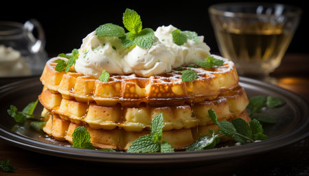 Freshness and sweetness on a plate, culinary indulgence with mint generated by artificial intelligenceの素材