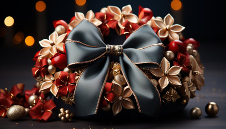 Shiny gold gift box, a symbol of love and celebration generated by artificial intelligenceの素材