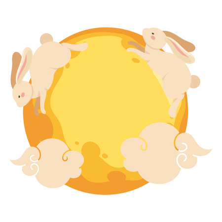 mid autumn festival cute rabbits in moonのイラスト素材