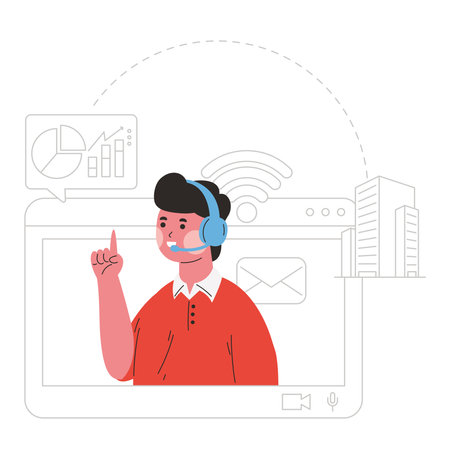 man hybrid work from home virtually or work in officeのイラスト素材