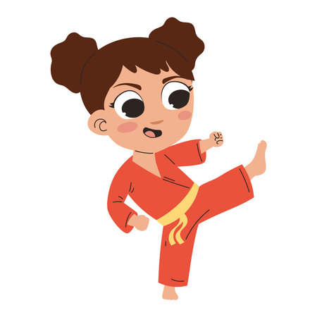 cartoon little girl practicing karateのイラスト素材