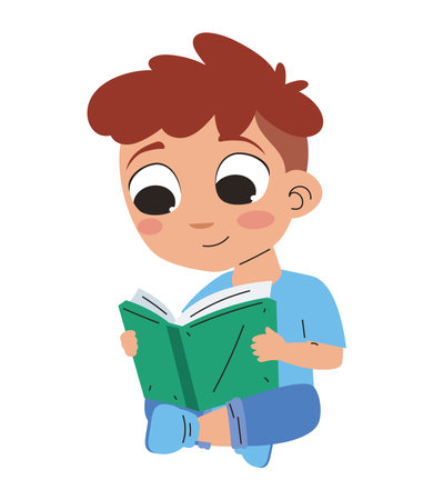 little boy reading a bookのイラスト素材