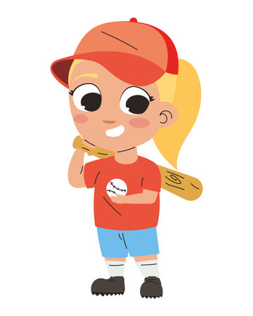 cute girl practicing baseballのイラスト素材
