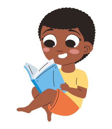 boy sitting reading a bookのイラスト素材