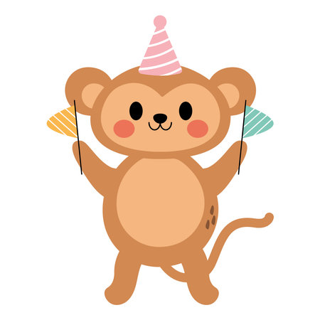 monkey animal birthday partyのイラスト素材