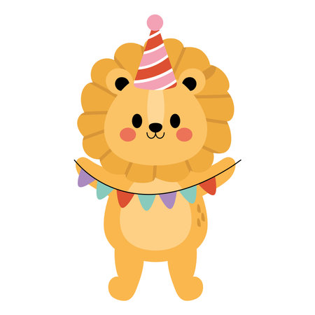 lion animal birthday partyのイラスト素材
