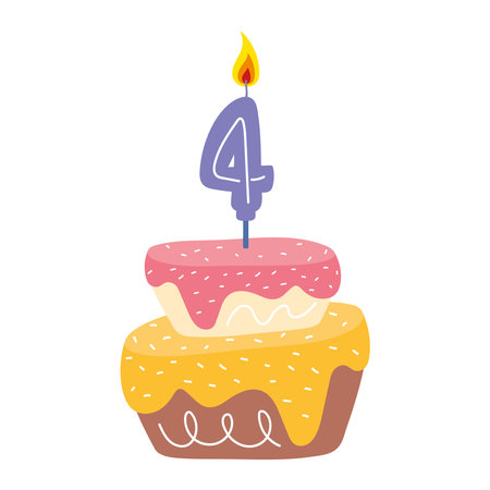 birthday cake candle number fourのイラスト素材