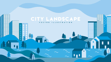 City Landscape Flat Illustration Backgroundのイラスト素材