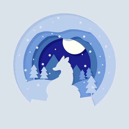 cut out wolf in snow vector illustrationのイラスト素材