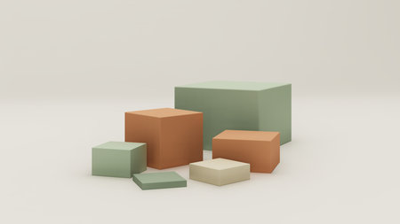 3d render image assorted green and brown color podium with white background for product display...