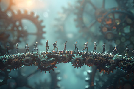 Teamwork concept. Businessmen and cogwheels. 3D rendering