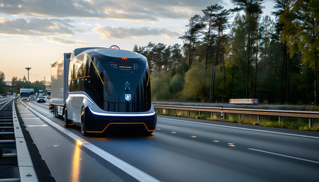 Modern electric truck on the highway.の写真素材