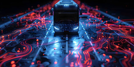 3d rendering of a truck head on the circuit board. 3d illustration