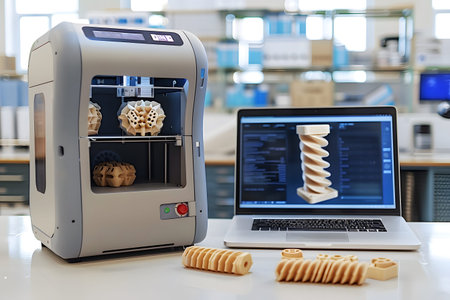 3D printer printing a model on a laptop