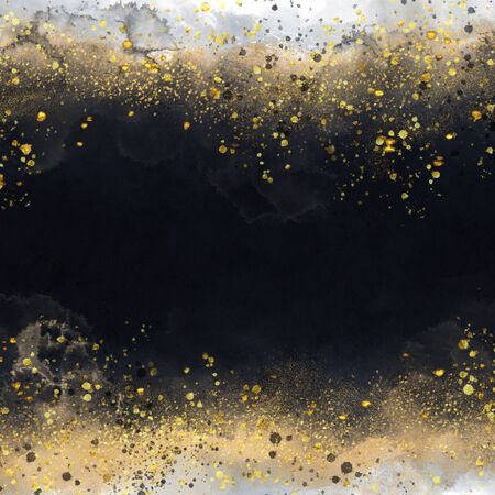 Black watercolor texture with gold. Abstract backgroundの写真素材