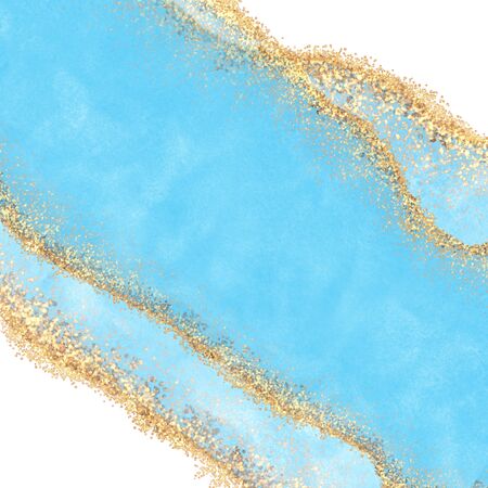 Blue watercolor texture with goldの写真素材