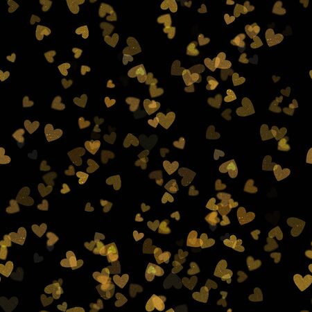 Glittering heart confetti seamless pattern black backgroundの写真素材