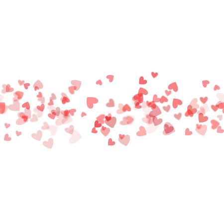 Seamless background with many red heart shaped confetti piecesの写真素材
