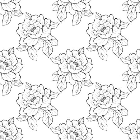 Monochrome seamless pattern with flower peonyの写真素材
