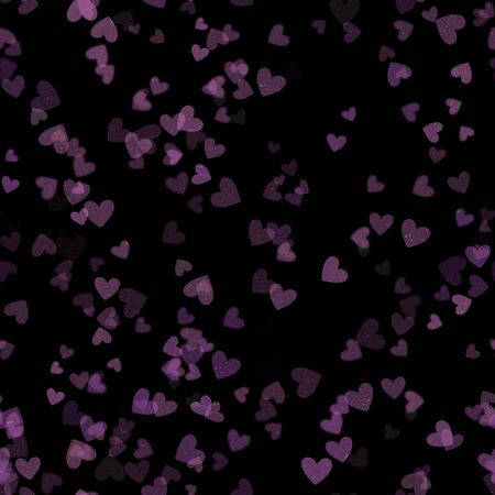 Violet heart confetti seamless pattern black backgroundの写真素材
