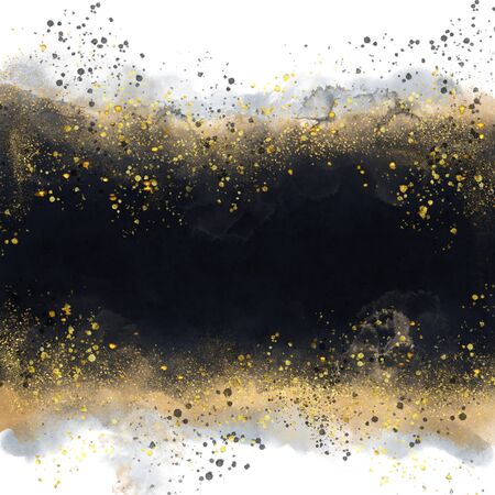 Black watercolor texture with gold. Abstract backgroundの写真素材