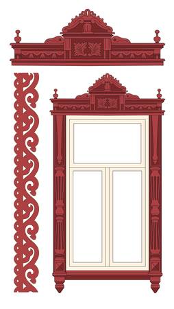 The wooden decorated window. Vector illustration.のイラスト素材