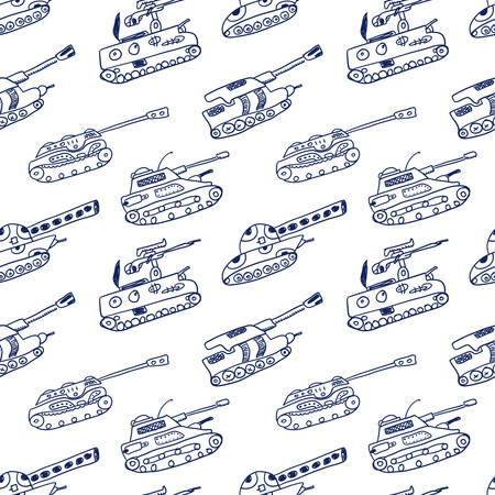 Comic cartoons tanks. Seamless sketch. Real children's drawing.のイラスト素材