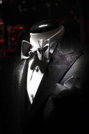 Tuxedo with white shirt and bow-tieの写真素材