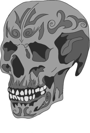 Sketch, human skull, decorated with ornaments. Suitable for emblem, symbol, pattern for t-shirts, stickersのイラスト素材