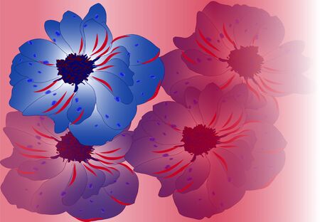 Sketch, blue flowers with drops of water on the petals. Suitable for postcards, logotype, emblems, patterns on fabric, wallpaperのイラスト素材