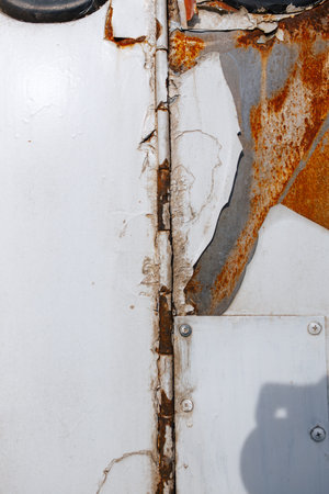 rust in the center next to the paint. rust texture in the center of the frame and white paint