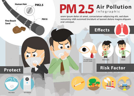 Air Pollution infographic with information about pm2.5 effects and risk factor. Protect Environmental pollutionのイラスト素材