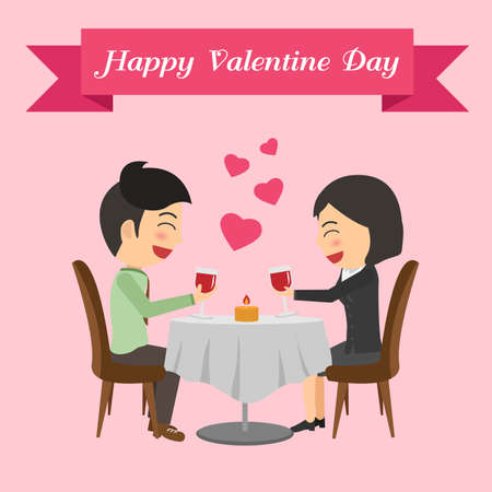 Romantic Valentine's day date of man and woman dinner. Romance relationship. Isolated flat vector illustration. for 14 February.のイラスト素材