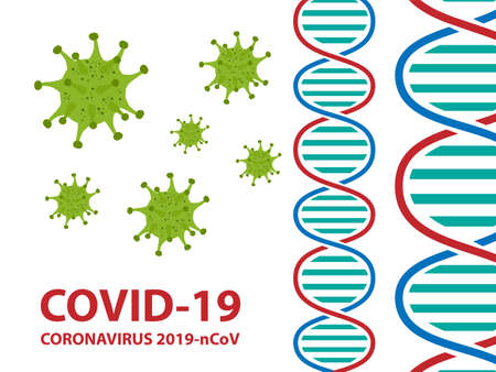 Coronavirus disease COVID-19, Green virus and Chromosome. Flat design. Vector illustration. Pandemic risk background designのイラスト素材