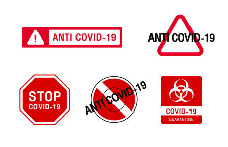 Collection Anti COVID-19 sign or stamp on white background, vector illustrationのイラスト素材