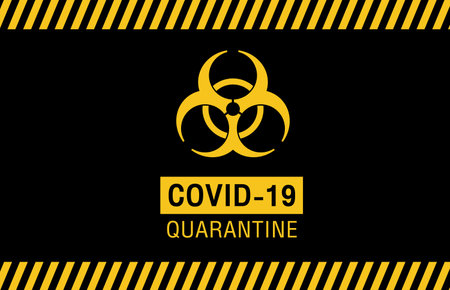 Warning sign of quarantine. Coronavirus, Covid-19 outbreak. Quarantine banner on black background.のイラスト素材