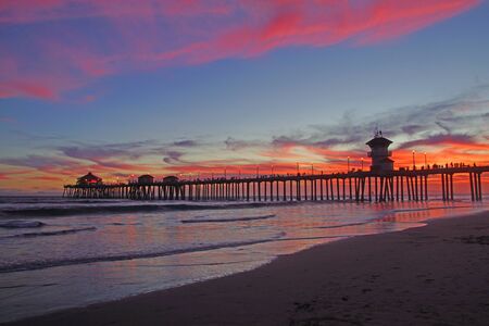 Beach Pier at Sunset in Southern Californiaの写真素材