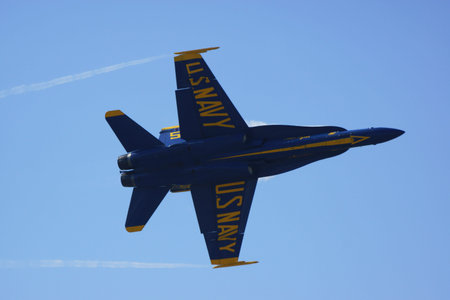 F-18 Hornet jet flying over the crowd at 2015 Air Show